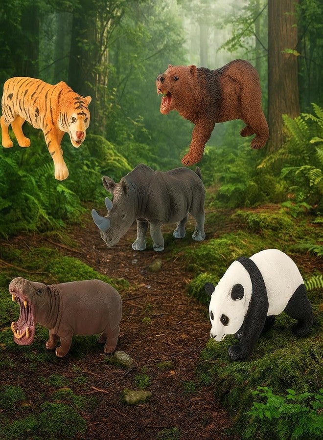 DTR Creation Wild Animal Figurines Toy Set - 5 Pcs (Tiger, Bear, Rhino, Hippo, Panda) | Jungle Safari Animals | Kids Educational Animal Toys | Birthday Gift Pack for Boys & Girls - Image 5